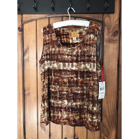 NWT Ruby Rd Sequins Sleeveless Tank Top Womens Plus 2X  Autumn Fall Brown Rust - Picture 3 of 9